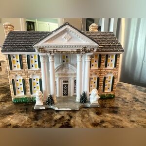 White and Green Colonial Holiday Ornament House